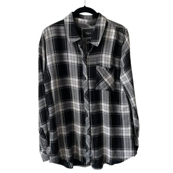 Rails Plaid Pattern Long Sleeve Collared Button Up Shirt Black Gray Medium - Picture 1 of 6
